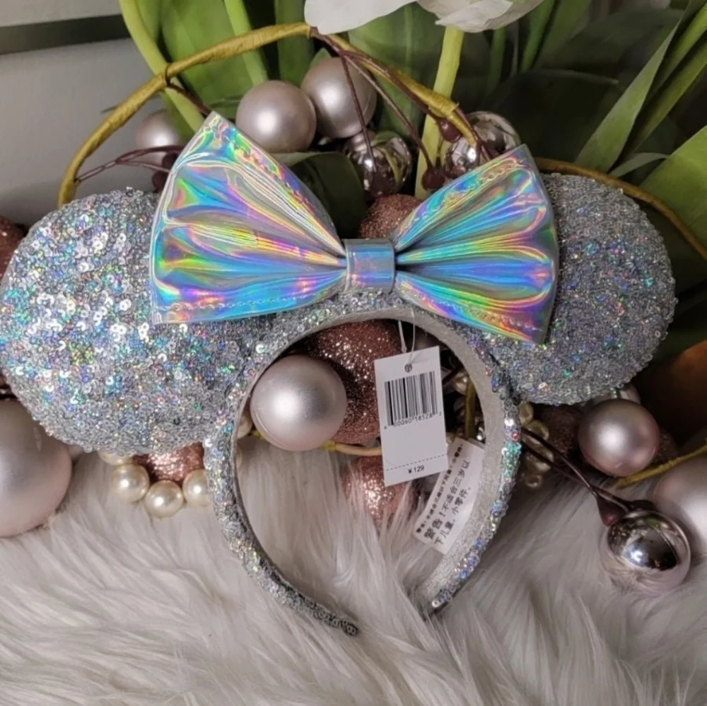 Set of 3!Silver Holographic Sequin Loungefly Backpack&Wallet&Ears